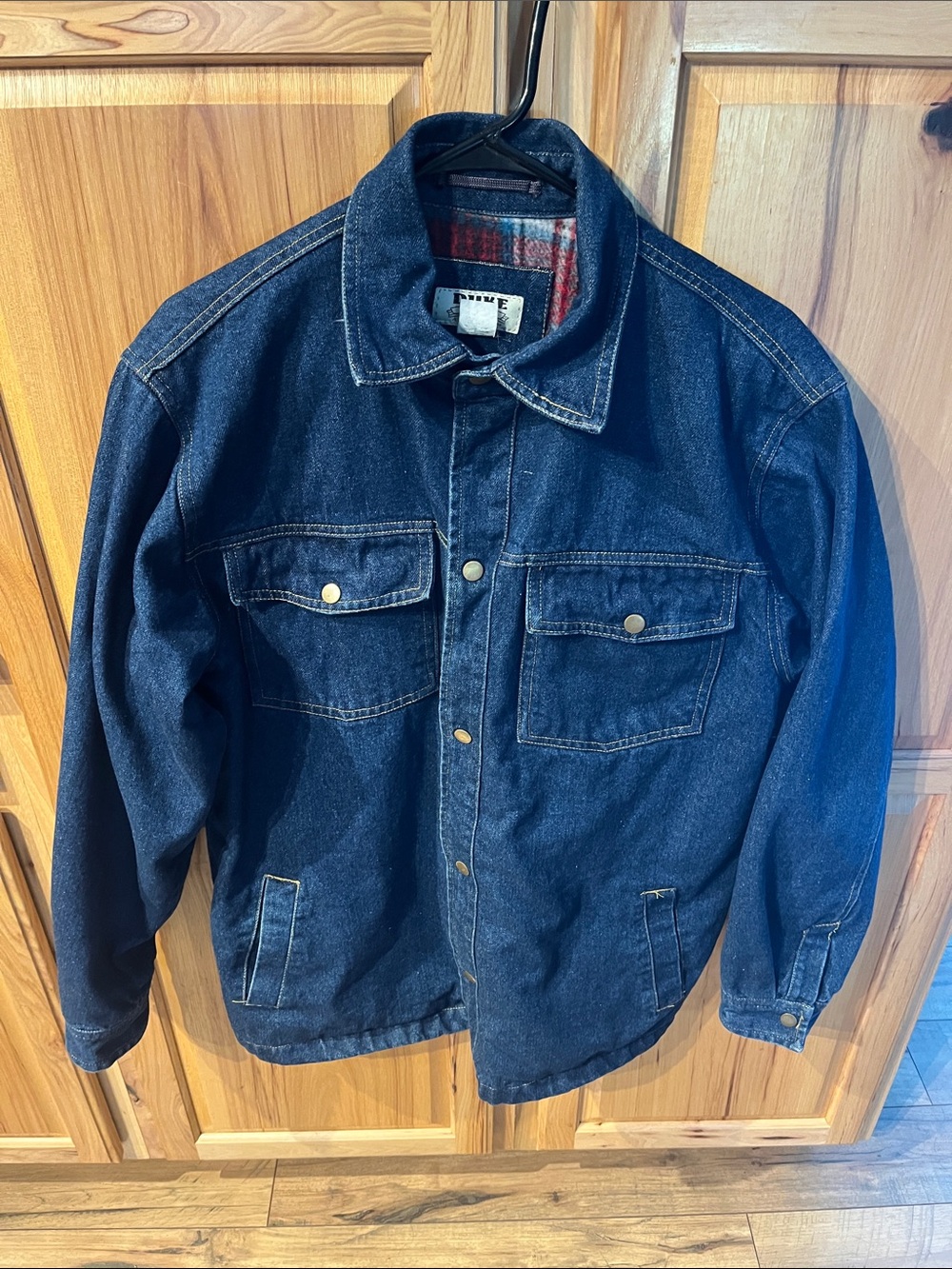 VINTAGE Duke Haband Dark Blue Denim Chore Jacket with Plaid Lining, size M